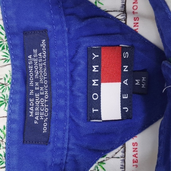 Vintage Tommy Jeans palm trees all over print white & green button-up Med shirt - Picture 7 of 8